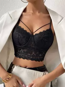 SHEIN Raffinéa Solid Criss Cross Crop Lace Cami Top