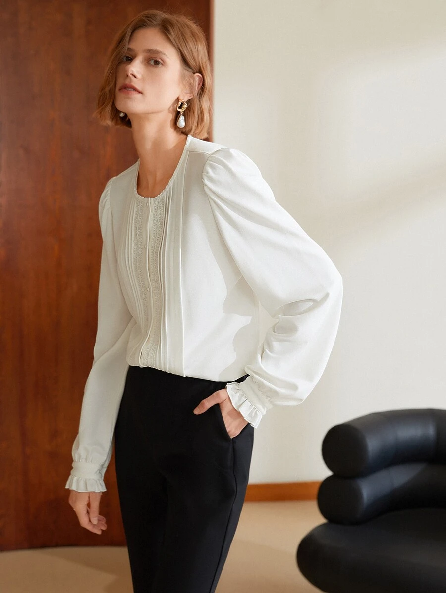 MOTF PREMIUM Blusa viscosa fruncido con encaje