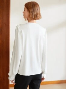 MOTF PREMIUM Blusa viscosa fruncido con encaje - Blanco - Ver 3