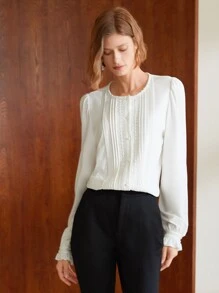 MOTF PREMIUM Blusa viscosa fruncido con encaje - Blanco - Ver 4