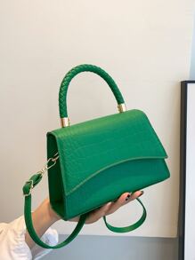 鱷魚壓紋編織細節翻蓋方包