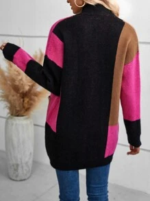 SHEIN LUNE Cardigan long à blocs de couleurs à double poches - Multicolore - Voir 2