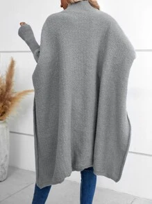 EMERY ROSE 高领蝙蝠袖前短后长下摆针织套头衫，秋冬款 - 灰色 - 查看 2
