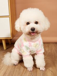 1件蝴蝶印花抓绒卫衣，猫狗保暖宠物服 - 彩色 - 查看 2