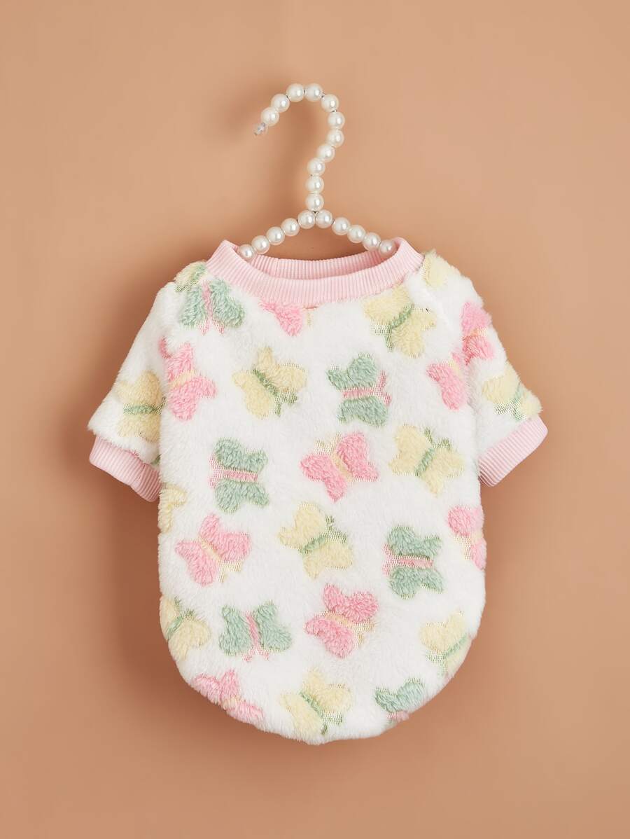 1件蝴蝶印花抓绒卫衣，猫狗保暖宠物服 - 彩色 - 查看 1
