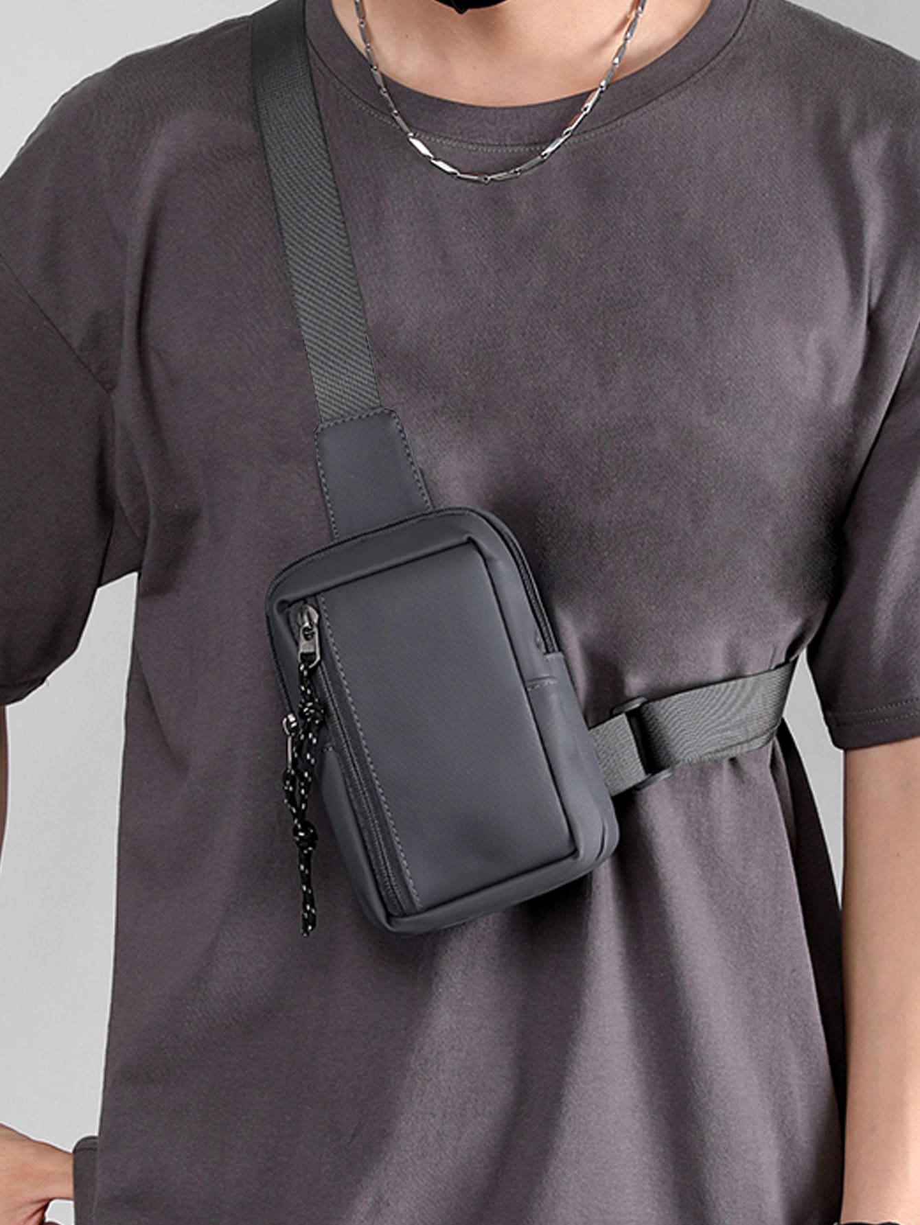 Mini bolso bandolera con cremallera frontal para hombre Bolso de pecho