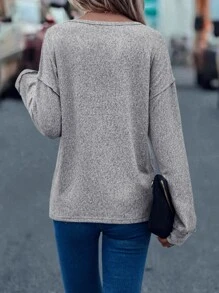 SHEIN LUNE Notched Neck Drop Shoulder Tee - Light Grey - View 2