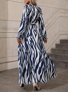 EMERY ROSE Zebra Striped Surplice Neck Belted Dress