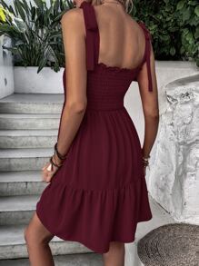 Breezaya Vestido de tirantes de hombros con cordón con fruncido bajo con fruncido - Burdeos - Ver 3