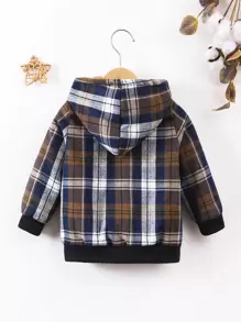 SHEIN Young Boy Toddler Boys Plaid Teddy Lined Hooded Jacket