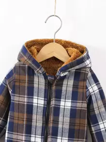 SHEIN Young Boy Toddler Boys Plaid Teddy Lined Hooded Jacket