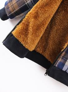 SHEIN Young Boy Toddler Boys Plaid Teddy Lined Hooded Jacket