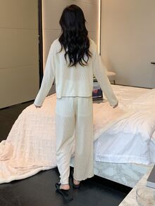 DAZY Bộ đồ giản dị Nữ Tương phản ren Nút phía trước màu trơn Giải trí - trắng - Xem 2