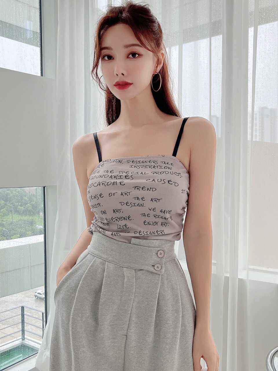 Letter Graphic Ruched Cami Top