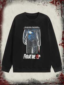ROMWE MEN WB Horror | ROMWE Guys Slogan Figure Graphic Sweatshirt - Black - View 7