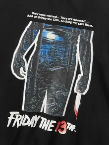 ROMWE MEN WB Horror | ROMWE Guys Slogan Figure Graphic Sweatshirt - Black - View 9