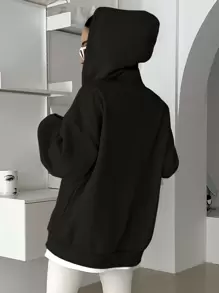 DAZY Patched Detail Drop Shoulder Hoodie - Hitam - View 5