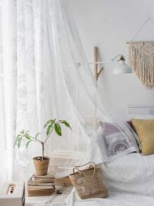 Polyester Sheer Panel Curtain, Modernist Floral Pattern Light Filtering Privacy Sheer Curtain For Living Room, Bedroom - White - View 5