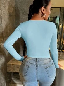 SHEIN Essnce 大圓領短款T恤 - 淺藍色 - 查看 2