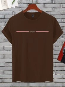 Manfinity 男士字母圖案T恤 - 咖啡棕 - 查看 1