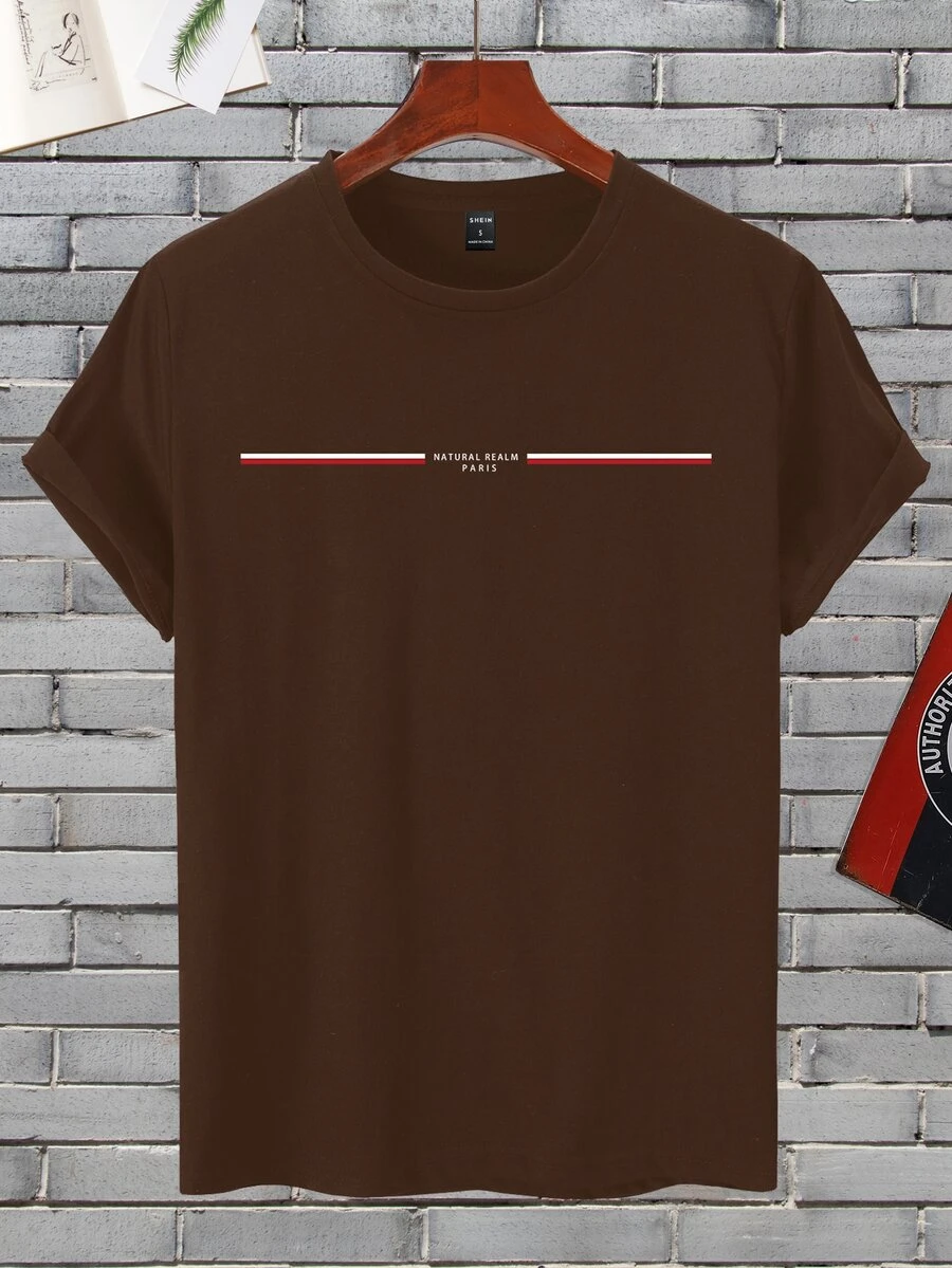 Manfinity 男士字母圖案T恤 - 咖啡棕 - 查看 1