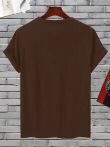 Manfinity 男士字母圖案T恤 - 咖啡棕 - 查看 2