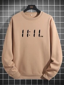 Manfinity Lỏng lẻo phù hợp Nam Đồ họa Chữ cái Lót nhiệt Áo nỉ - Màu Khaki - Xem 1