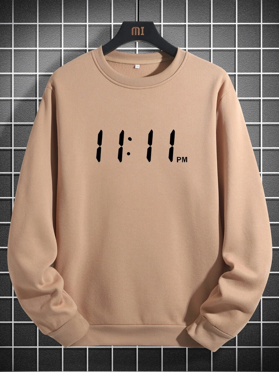 Manfinity Lỏng lẻo phù hợp Nam Đồ họa Chữ cái Lót nhiệt Áo nỉ - Màu Khaki - Xem 1