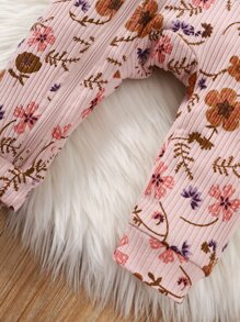 Baby Floral Print Ruffle Trim Jumpsuit & Headband - Dusty Pink - View 4