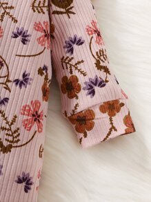 Baby Floral Print Ruffle Trim Jumpsuit & Headband - Dusty Pink - View 5