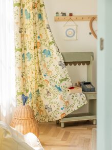 Cartoon Plant & Animal Pattern Single Panel Blackout Curtain - Multicolor - View 1