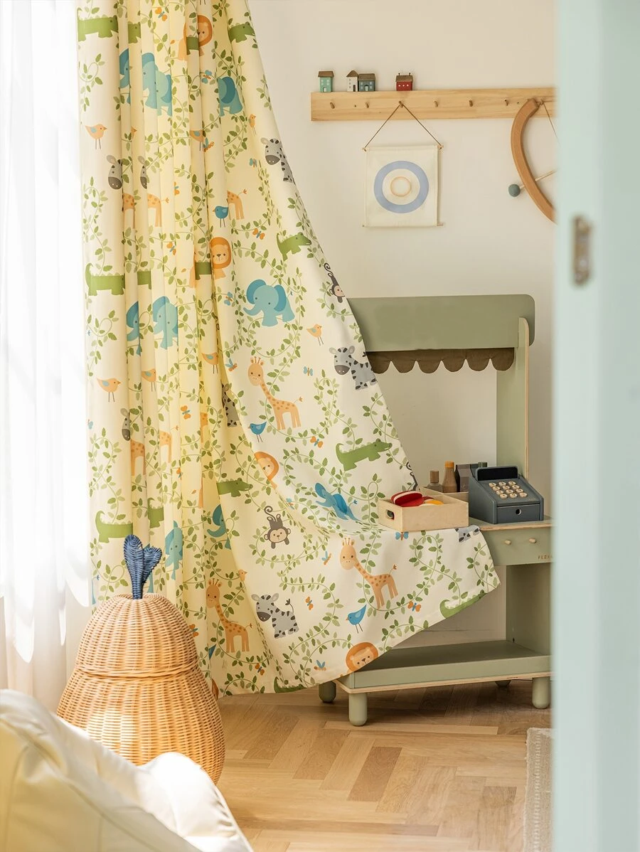 Cartoon Plant & Animal Pattern Single Panel Blackout Curtain - Multicolor - View 1