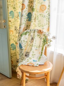 Cartoon Plant & Animal Pattern Single Panel Blackout Curtain - Multicolor - View 2