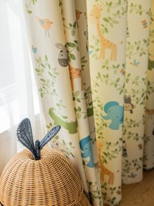 Cartoon Plant & Animal Pattern Single Panel Blackout Curtain - Multicolor - View 6