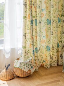 Cartoon Plant & Animal Pattern Single Panel Blackout Curtain - Multicolor - View 8