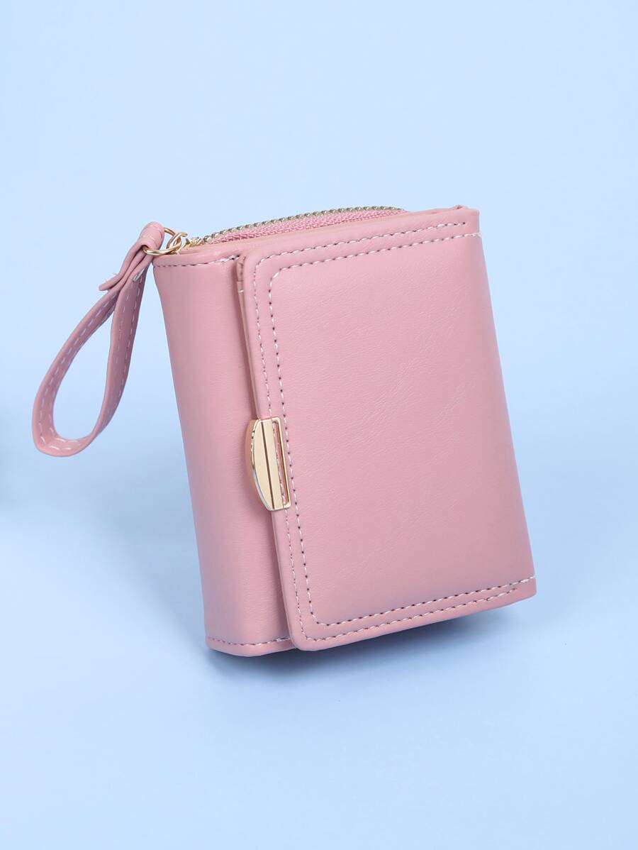 Fashionable Three-Fold Multi-Card Mini Women Wallet With Chain Separation Layer Casual Daily Organizer For Women Wallet Purse Wallet Small Wallet - Pink - View 1