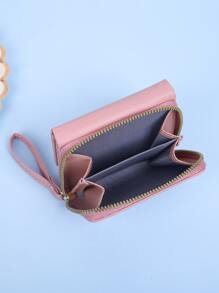 Fashionable Three-Fold Multi-Card Mini Women Wallet With Chain Separation Layer Casual Daily Organizer For Women Wallet Purse Wallet Small Wallet - Pink - View 2