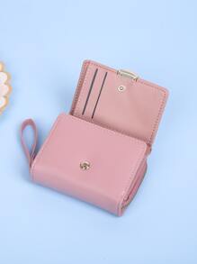 Fashionable Three-Fold Multi-Card Mini Women Wallet With Chain Separation Layer Casual Daily Organizer For Women Wallet Purse Wallet Small Wallet - Pink - View 5