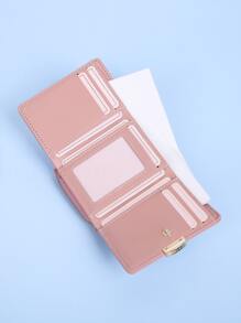 Fashionable Three-Fold Multi-Card Mini Women Wallet With Chain Separation Layer Casual Daily Organizer For Women Wallet Purse Wallet Small Wallet - Pink - View 4