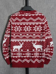 Manfinity RebelGame Suéter de hombre con diseño de ciervos y patrones, para otoño e invierno - Rojo - Ver 2