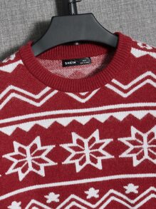 Manfinity RebelGame Suéter de hombre con diseño de ciervos y patrones, para otoño e invierno - Rojo - Ver 3