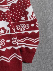 Manfinity RebelGame Suéter de hombre con diseño de ciervos y patrones, para otoño e invierno - Rojo - Ver 4