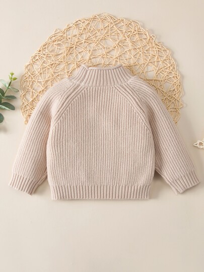 SHEIN Baby Girl Autumn Knitted Sweater,Beige Peach Pink Minimalist Modest Pullover,Family Matching Fresh Simple Long Sleeve Knitwear For Winter