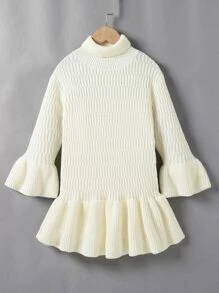 小女童高領荷葉袖荷葉邊毛衣洋裝