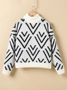 Boys Chevron Pattern Turtleneck Jumper - Multicolor - View 1
