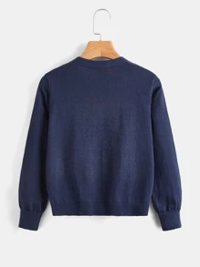 SHEIN Boys Cable Knit Cardigan - Navy Blue - View 2