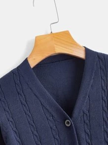 SHEIN Boys Cable Knit Cardigan - Navy Blue - View 3