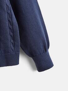 SHEIN Boys Cable Knit Cardigan - Navy Blue - View 4