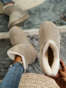 Fall/Winter Minimalist Fuzzy Slipper Boots,Women's Winter Plus Size Thermal Lined Warm Thick-Soled Boots For Outdoor Wear And Indoor Slippers,Fluffy Slippers - Khaki - View 3