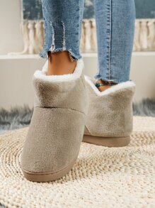Fall/Winter Minimalist Fuzzy Slipper Boots,Women's Winter Plus Size Thermal Lined Warm Thick-Soled Boots For Outdoor Wear And Indoor Slippers,Fluffy Slippers - Khaki - View 4